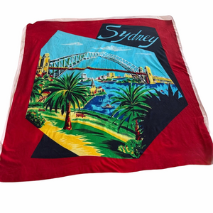 Vintage Sydney Harbour Bridge Souvenir Scarf / Tea Towel Red Border